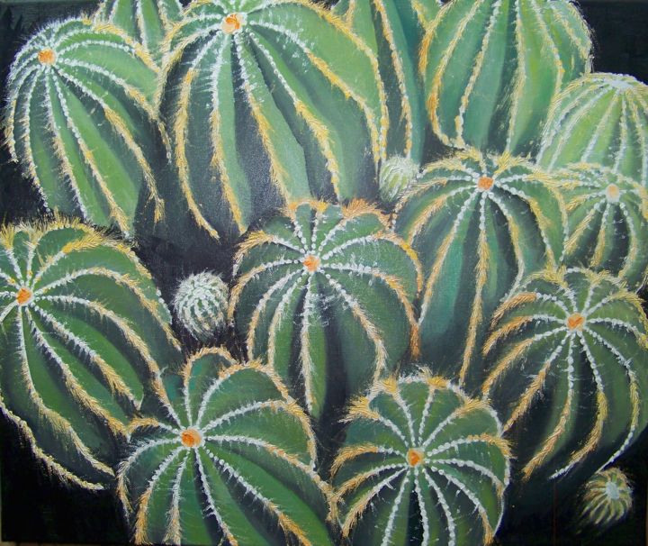 Pintura intitulada "Les cactus de Lisilk" por Maryse Curinier-Rochette, Obras de arte originais, Óleo Montado em Armação em…
