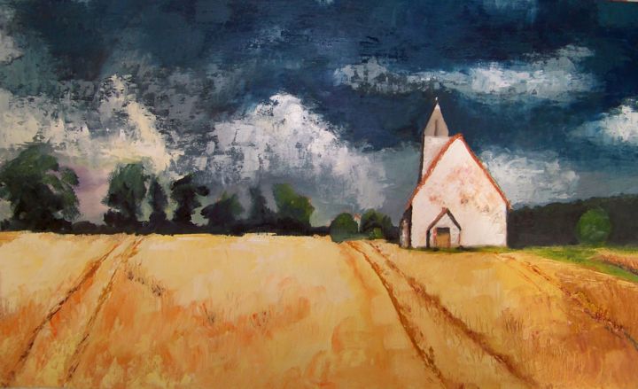 Peinture intitulée "Chapelle dans un pa…" par Maryse Curinier-Rochette, Œuvre d'art originale, Huile Monté sur Panneau de bo…