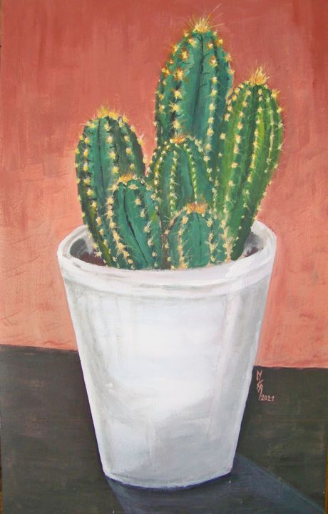 Pintura intitulada "Le cactus de Lauren…" por Maryse Curinier-Rochette, Obras de arte originais, Acrílico