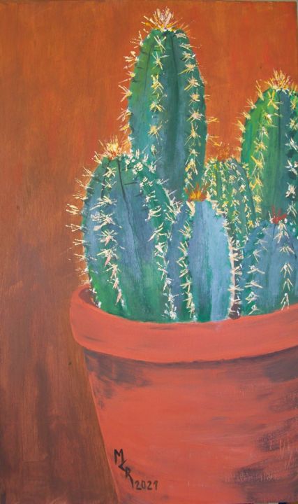 Painting titled "Cactus revisités 1" by Maryse Curinier-Rochette, Original Artwork, Acrylic