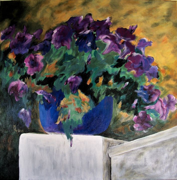 Pintura titulada "Les fleurs sur le m…" por Maryse Curinier-Rochette, Obra de arte original, Acrílico Montado en Bastidor de…