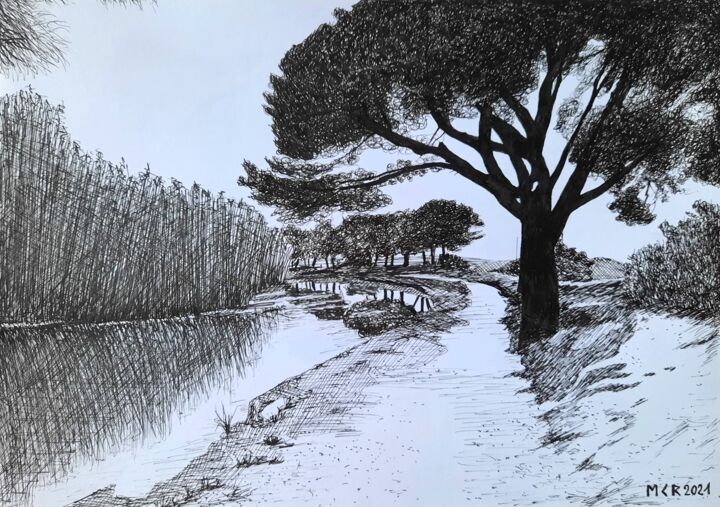 Rysunek zatytułowany „Le canal de la Robi…” autorstwa Maryse Curinier-Rochette, Oryginalna praca, Atrament