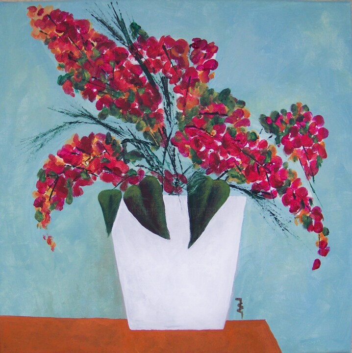 Malarstwo zatytułowany „Fleurs multicolores…” autorstwa Maryse Curinier-Rochette, Oryginalna praca, Akryl Zamontowany na Dre…