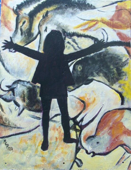Schilderij getiteld "Bravo les Aurignaci…" door Maryse Curinier-Rochette, Origineel Kunstwerk, Acryl Gemonteerd op Andere st…
