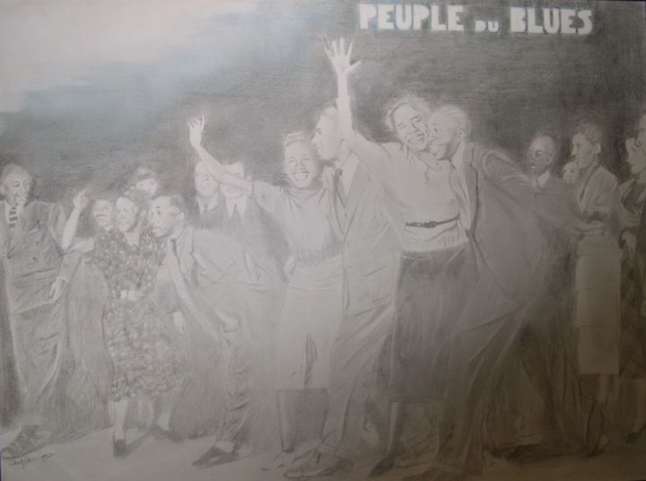 Drawing titled "Peuple du blues" by Maryse, Original Artwork