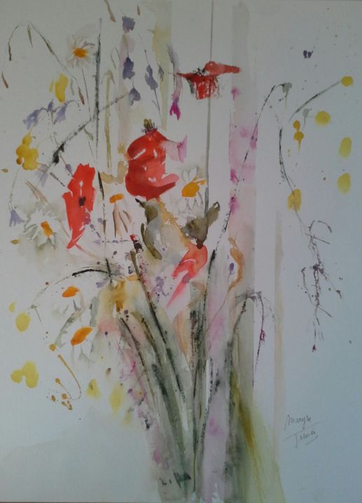 Schilderij getiteld "Herbes folles" door Maryse Tisnés, Origineel Kunstwerk, Aquarel