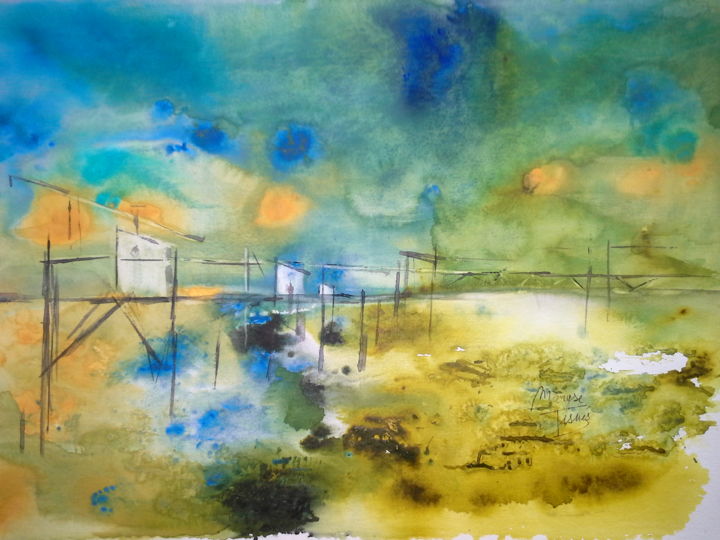 Peinture intitulée "Bords de Garonne" par Maryse Tisnés, Œuvre d'art originale, Aquarelle