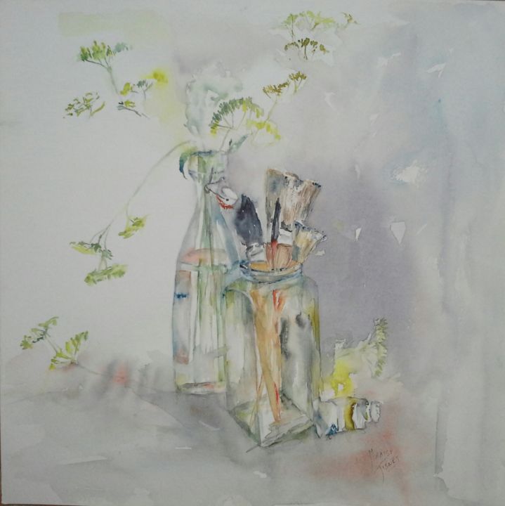 Pintura intitulada "Dans l'atelier" por Maryse Tisnés, Obras de arte originais