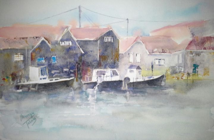 Pintura intitulada "Port de Cassy" por Maryse Tisnés, Obras de arte originais, Aquarela