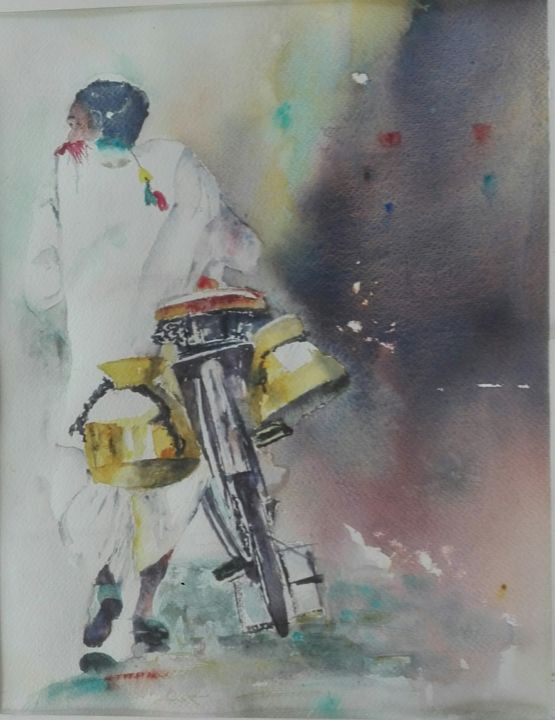 "Aqua'vélo" başlıklı Tablo Maryse Tisnés tarafından, Orijinal sanat, Suluboya