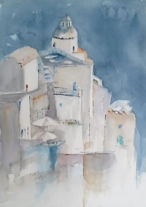 Peinture intitulée "Cyclades" par Maryse Tisnés, Œuvre d'art originale, Aquarelle