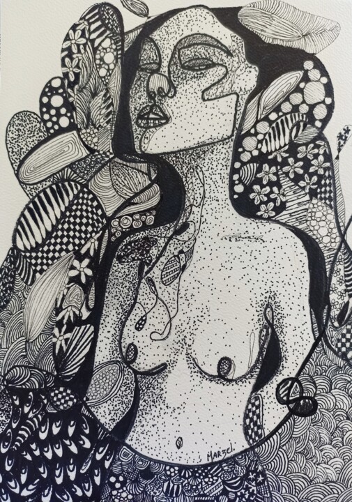 Drawing titled "Elfe" by Marzel, Original Artwork, Marker