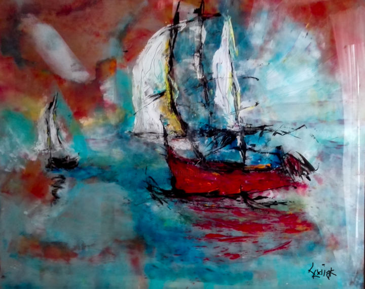 Ζωγραφική με τίτλο "Yacht 1" από Marzena Ewiak, Αυθεντικά έργα τέχνης, Ακρυλικό