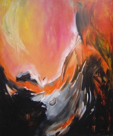 Painting titled "vague de feu" by Maryse Salaun-Talec, Original Artwork