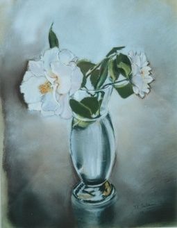 Peinture intitulée "Camélias blancs" par Maryse Salaun-Talec, Œuvre d'art originale