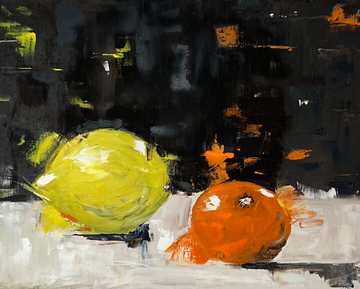 Painting titled "Lemon & tangerine" by Masha Ageeva, Original Artwork, Oil