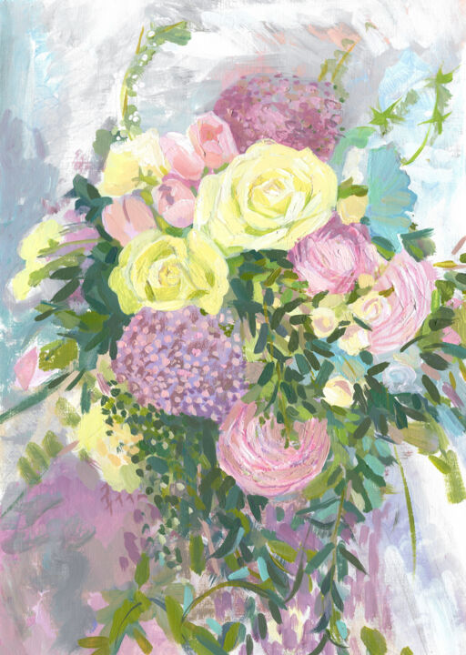 Painting titled "Wedding Bouquet" by Masha Neverova, Original Artwork, Acrylic