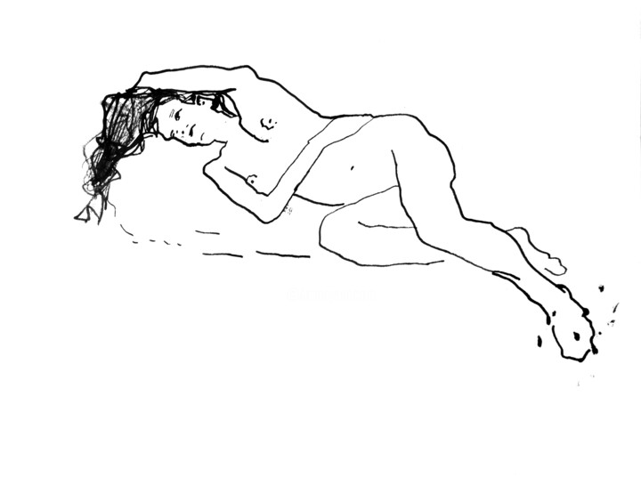 Disegno intitolato "Nude294_ girl lying…" da Masha Neverova, Opera d'arte originale, Inchiostro