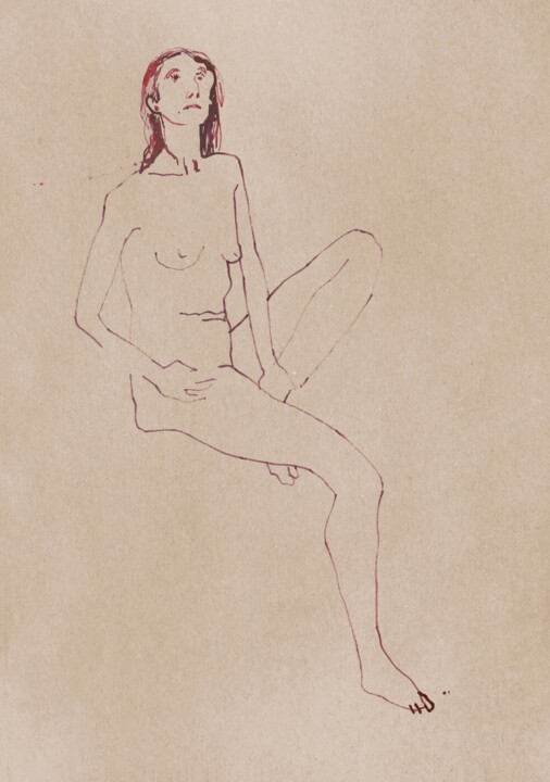 Disegno intitolato "Nude295_girl sittin…" da Masha Neverova, Opera d'arte originale, Inchiostro