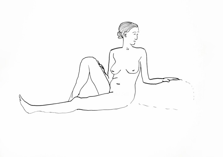 Disegno intitolato "Nude296_ girl with…" da Masha Neverova, Opera d'arte originale, Inchiostro