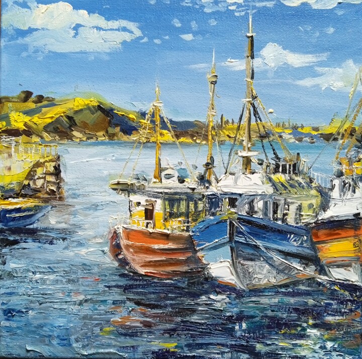 Painting titled "Days at sea3" by Mariia Tkachenko, Original Artwork, Oil