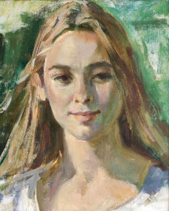 Malerei mit dem Titel "A girl in sunlight." von Egorova Maria, Original-Kunstwerk, Öl