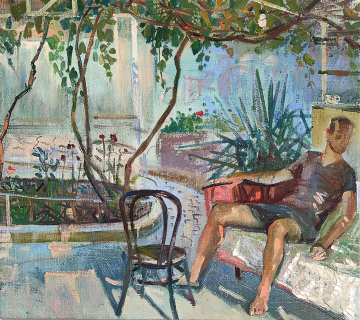 Painting titled "Chilling out in the…" by Egorova Maria, Original Artwork, Oil