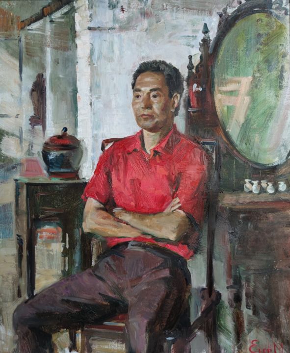 Painting titled "A model in red." by Egorova Maria, Original Art, Oil
