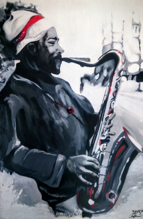 Painting titled "saxo-man" by Karim Abdi, Original Artwork, Acrylic