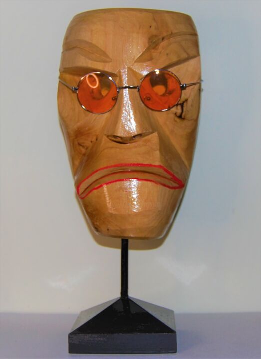 Skulptur mit dem Titel "LennonMAsk" von Maskiconthone Gianluca Al, Original-Kunstwerk, Holz