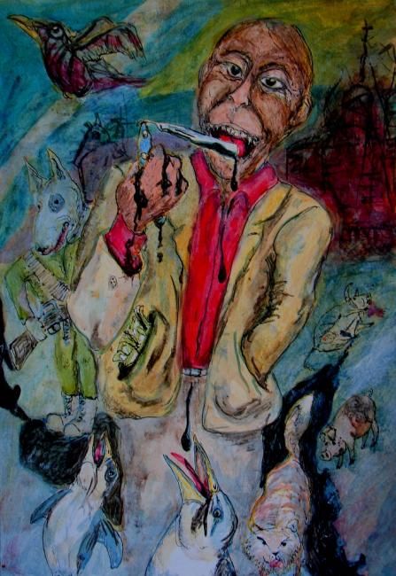 Malerei mit dem Titel "El mono Chavez y su…" von M A S K O, Original-Kunstwerk