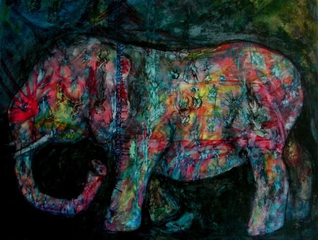 Malerei mit dem Titel "elefant" von M A S K O, Original-Kunstwerk