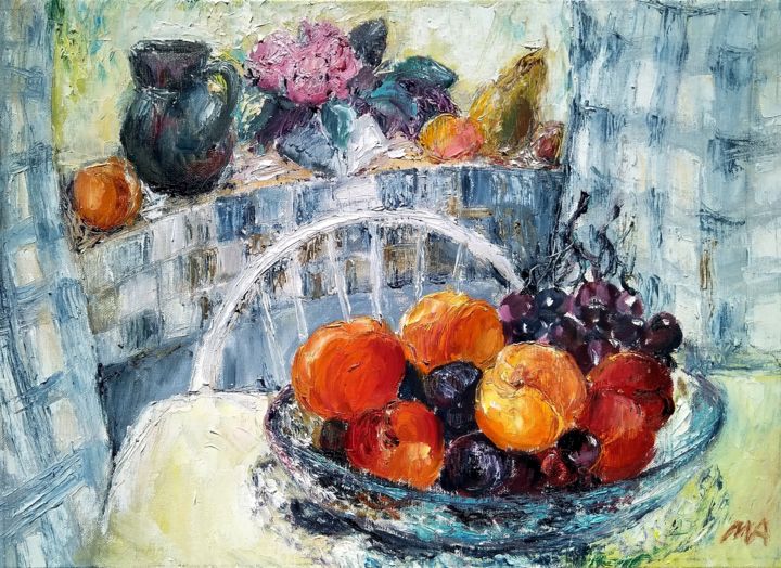 Painting titled "Натюрморт с фруктами" by Angelina Maslikova, Original Artwork, Oil