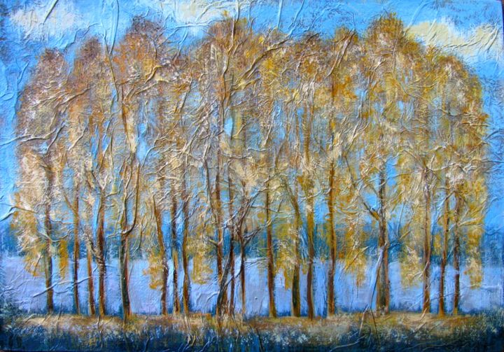Painting titled "Осень золотая" by Angelina Maslikova, Original Artwork, Oil