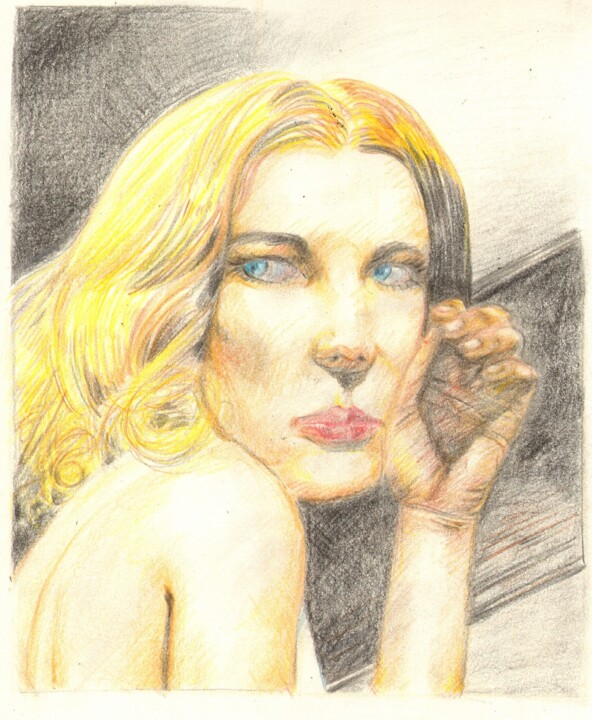 Dessin intitulée "blonde romi" par Massimo Armillei, Œuvre d'art originale, Crayon