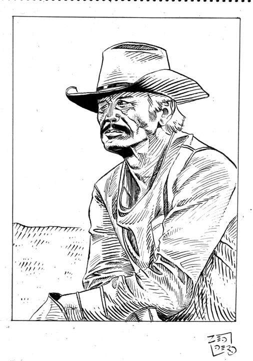 Drawing titled "Charles Bronson" by Massimo Armillei, Original Artwork, Ink