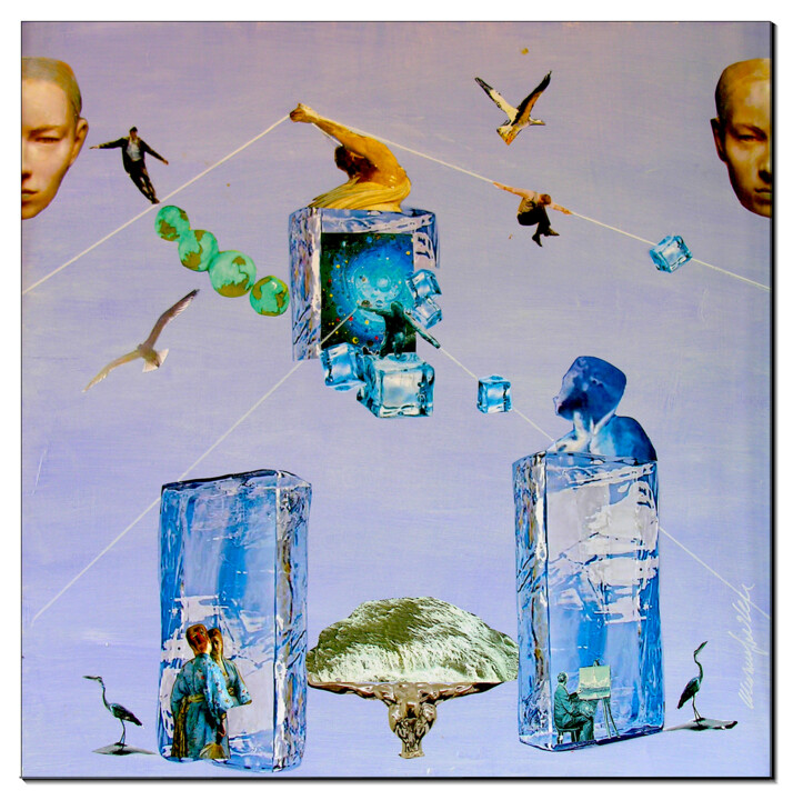 Collages getiteld "Ghiacci" door Massimo Fedele, Origineel Kunstwerk, Collages Gemonteerd op Houten paneel