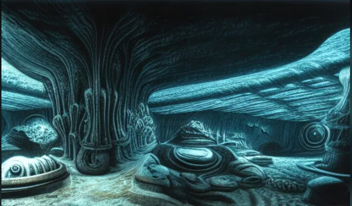 Arts numériques intitulée "Underwater Structure" par Massimo Naibo, Œuvre d'art originale, Image générée par l'IA