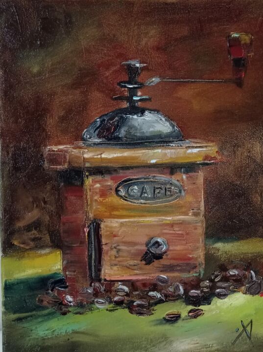 Картина под названием "Кофемолка" - Yuliya Hmeleva, Подлинное произведение искусства, Масло