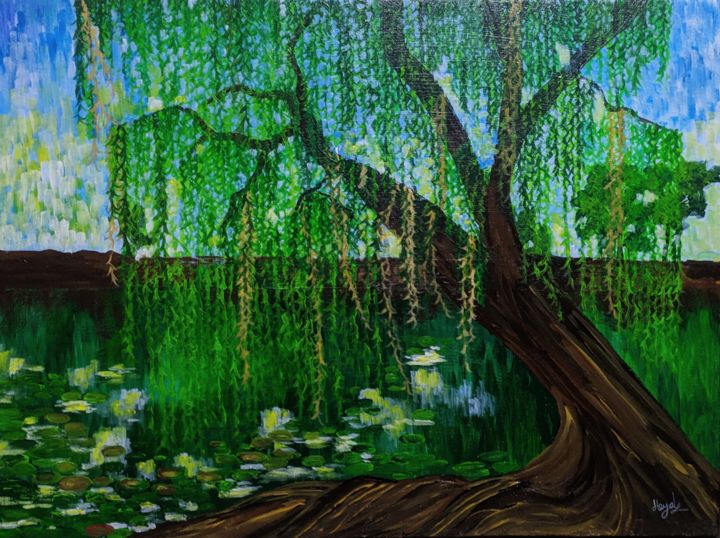 Painting titled "The Weeping Willow" by Heya Masuka Nourin, Original Artwork, Acrylic
