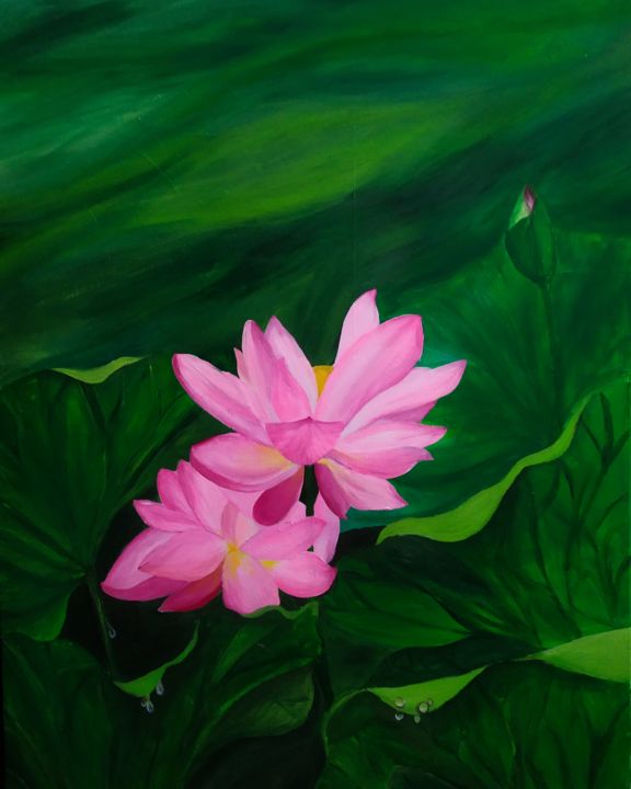 Painting titled "Resilient lotus" by Heya Masuka Nourin, Original Artwork, Acrylic