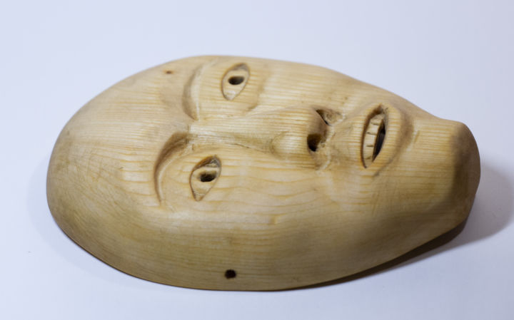 Sculpture titled "Masque inspiré du t…" by Mathieu Doré, Original Artwork, Wood