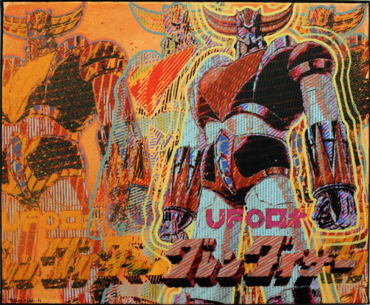 Картина под названием "Goldorak (Orange)" - Mat Elbé, Подлинное произведение искусства, Трафарет