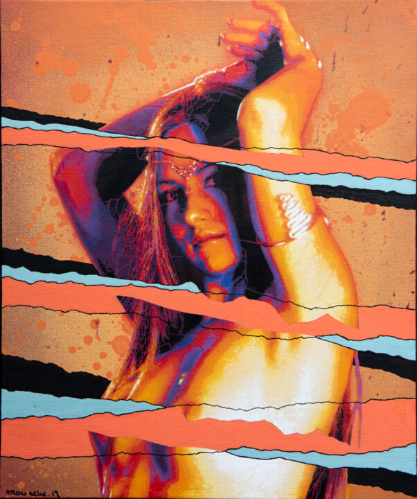 Peinture intitulée "Naked Woman" par Mat Elbé, Œuvre d'art originale, Pochoir Monté sur Châssis en bois