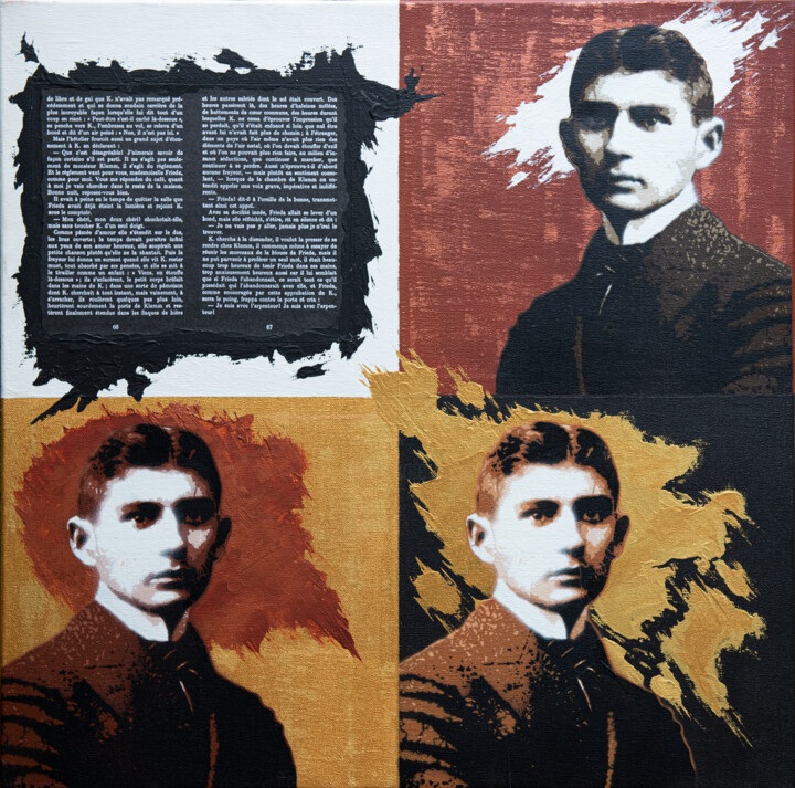 Painting titled "Kafka Alchimique" by Mat Elbé, Original Artwork, Stencil Mounted on Wood Stretcher frame