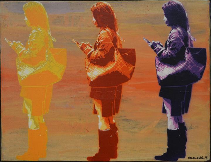 Painting titled "Cell phone" by Mat Elbé, Original Artwork, Airbrush
