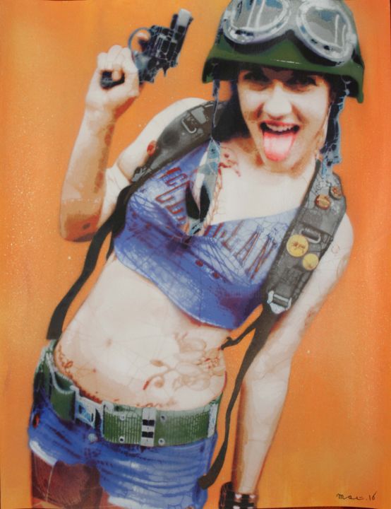 Drawing titled "Tank Girl #2" by Mat Elbé, Original Artwork, Spray paint