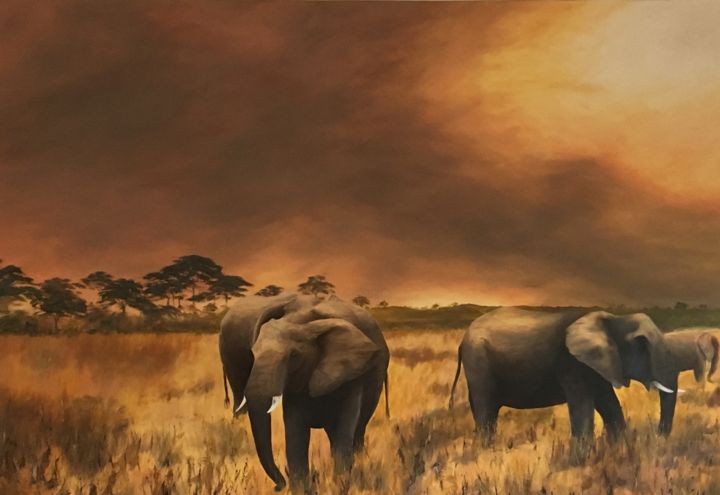 Painting titled "Sunset on savannah" by Koa, Original Artwork, Oil