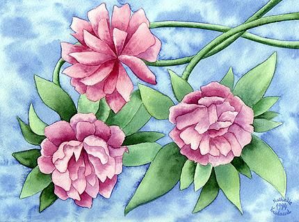 Painting titled "Fleurs roses" by Matalalie, Original Artwork, Oil