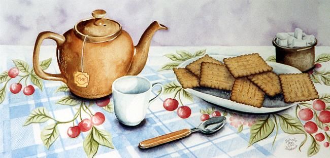 Painting titled "Tea Time" by Matalalie, Original Artwork, Oil